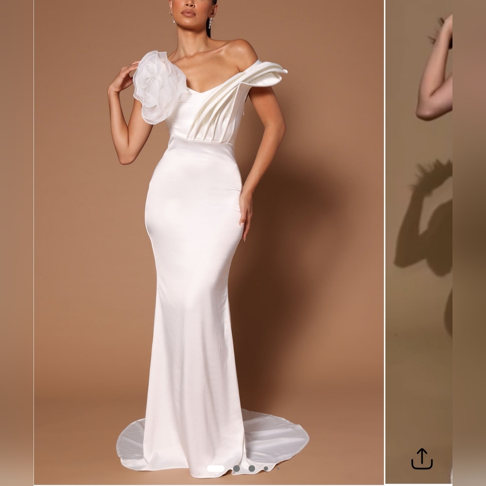 Fashion Nova White Off-Shoulder Maxi Dress